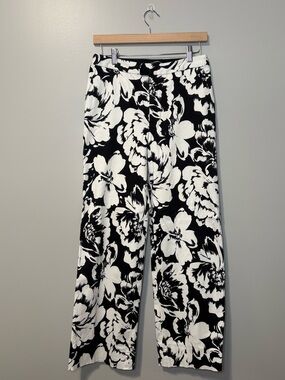 Linda Allard Ellen Tracy High Rise Wide Leg Black and White Floral Print Pants